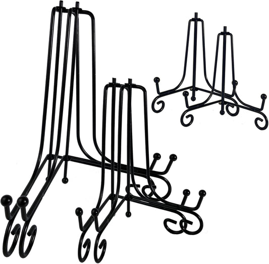 6PCS 3 Size Black Iron Plate Stands for Display - 4, 6, 8 Inch Decorative Metal Plate Holders