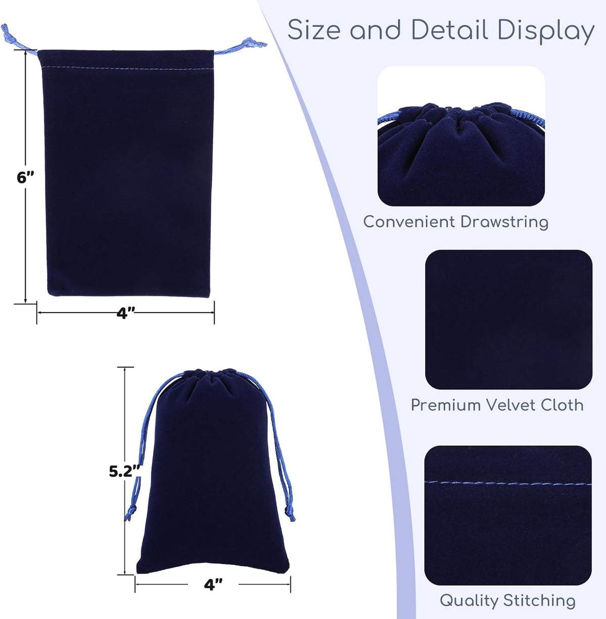 Velvet Drawstring Jewelry Bag, 50Pcs Blue Coin Pouch, 4x6 Tarot Card Holder For Wrapping Halloween