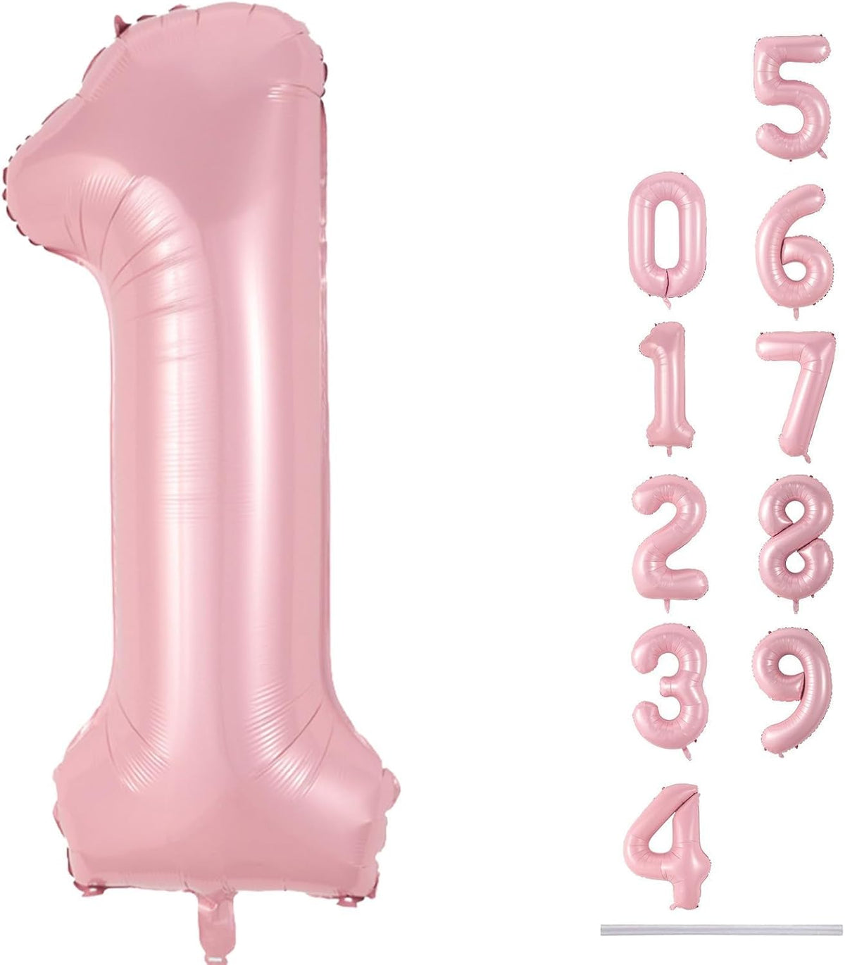 Pastel Pink 1 Balloons, 40 Inch Giant Light Pink Helium Foil Number 0-9 for Girls, Self Inflating