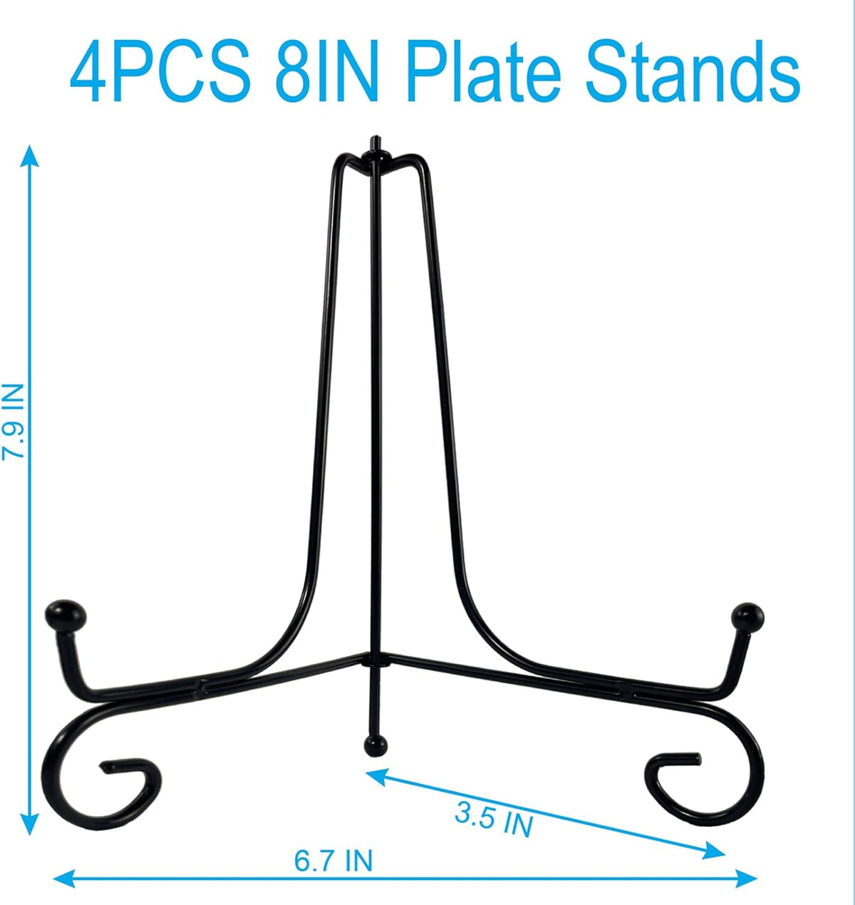 4PCS Premium Black Iron Plate Stands for Display, 8 Inch, Decorative Solid Metal Plate Holders for