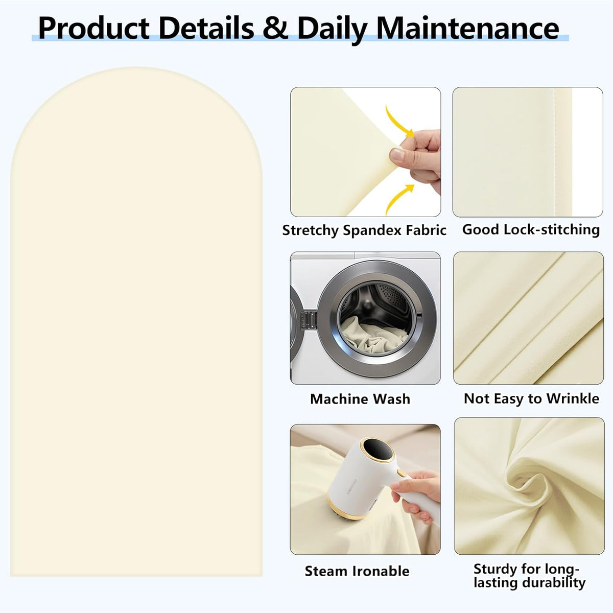 HEMMOTOP 7.2 ft Light Beige Arch Backdrop Cover (No Arch Stand), Ivory Spandex Arch Covers Stretchy