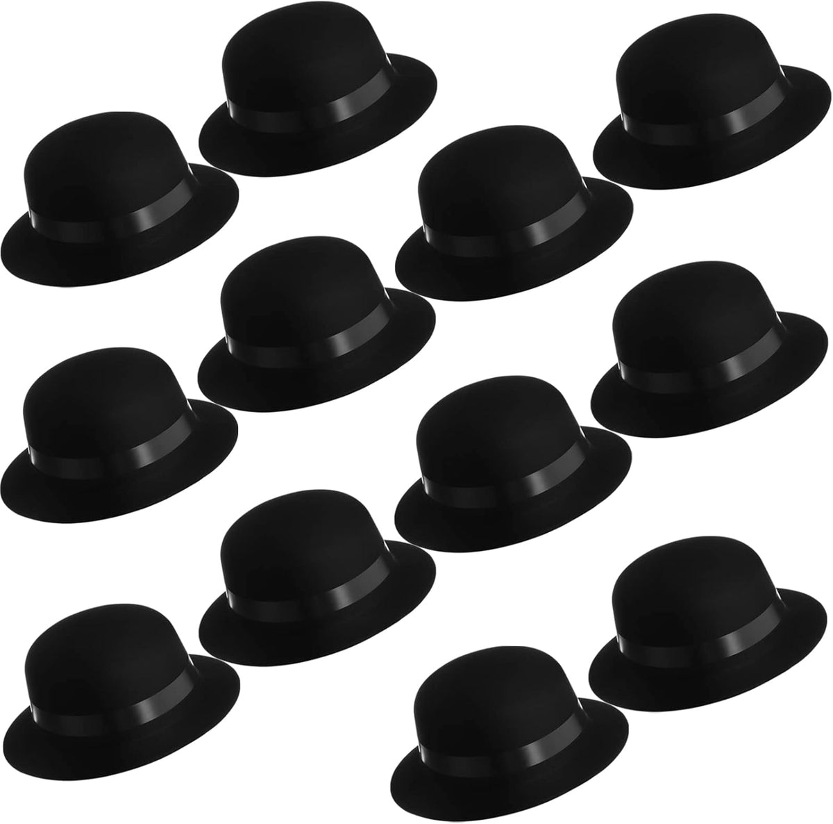 Jiuguva 12 Pieces Black Bowler Derby Hats Bulk 1920s Party Supplies, Plastic Bowler Cap, 1920s