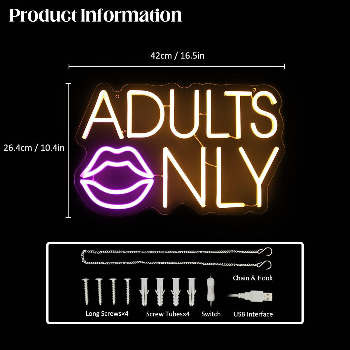Adults Only Neon Sign Pink Lip LED Neon Lights Signs Sexy Neon Light Neon Bar Sign Orange Letter