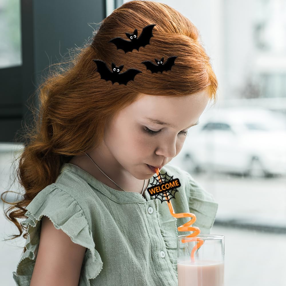 24 Pcs Halloween Party Favors - Reusable Plastic Crazy Straws with Bats, Pumpkin, Witch, Ghost