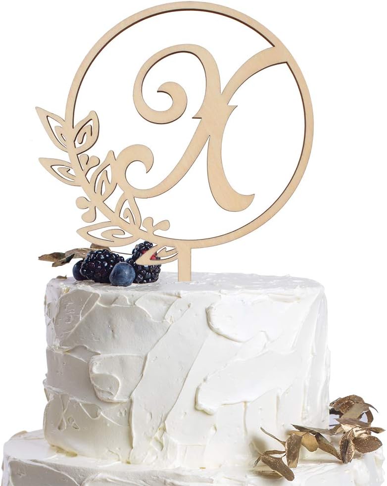 LINGTEER Personalized Inital Letter X Wood Cake Topper Perfect for Birthday Rustic Wedding