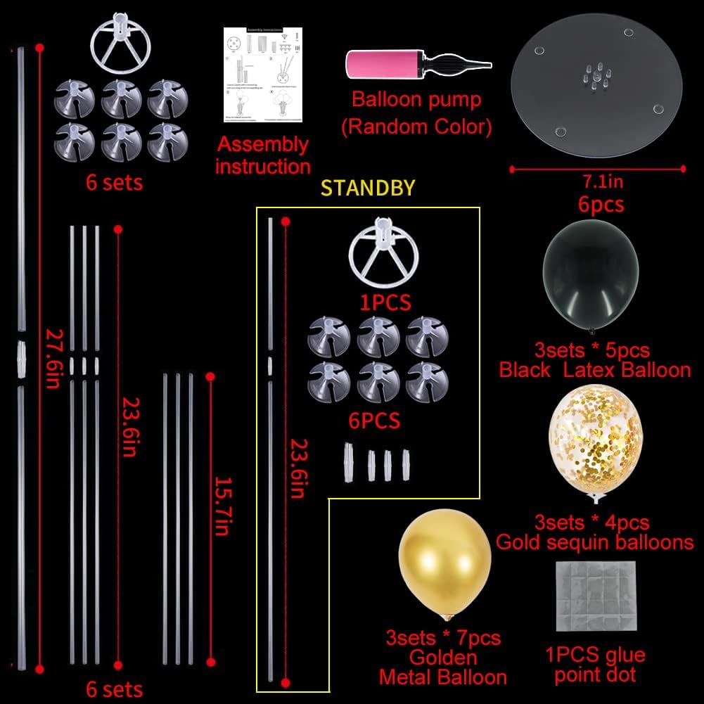 TONIFUL 6 Set Balloon Centerpieces for Table Black Gold Confetti Balloon Stand Kit for 2025