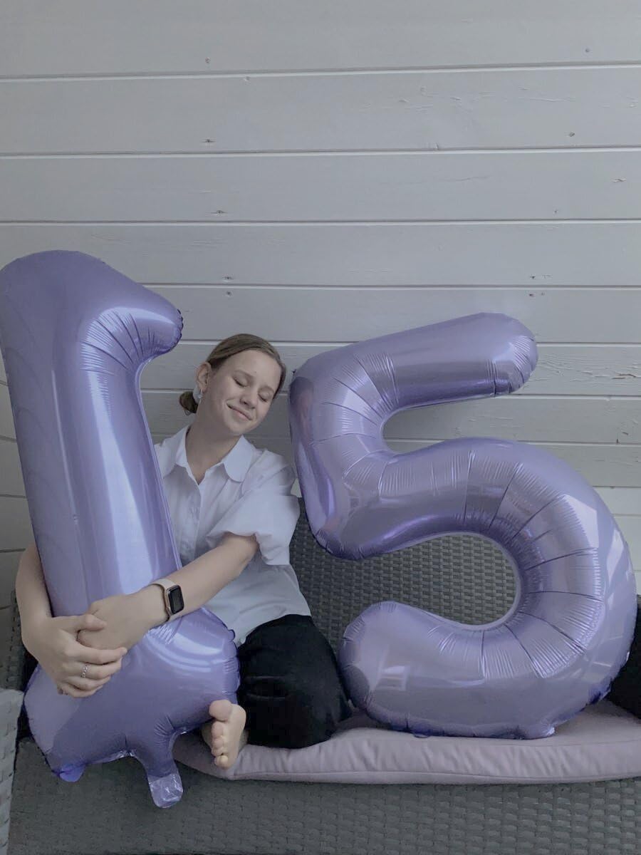 Large Lavender 40 Inch Birthday Number 5 Balloon, Lilac Five 5th 15 25 35 50 55 Birthday