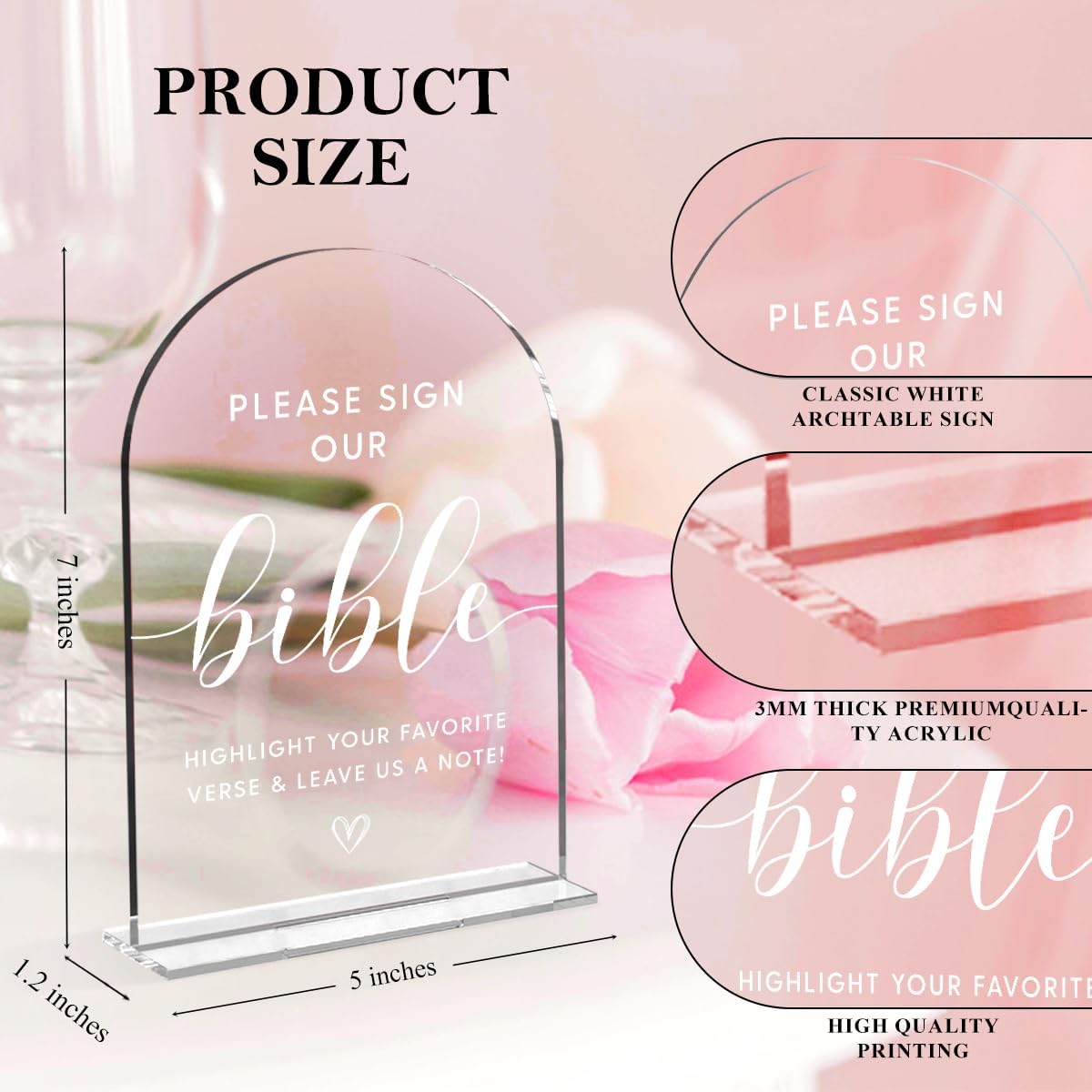 Wedding Decor，Bible Guestbook Sign,5 x 7 Inch Arch Acrylic Sign, Wedding Sign for Ceremony and