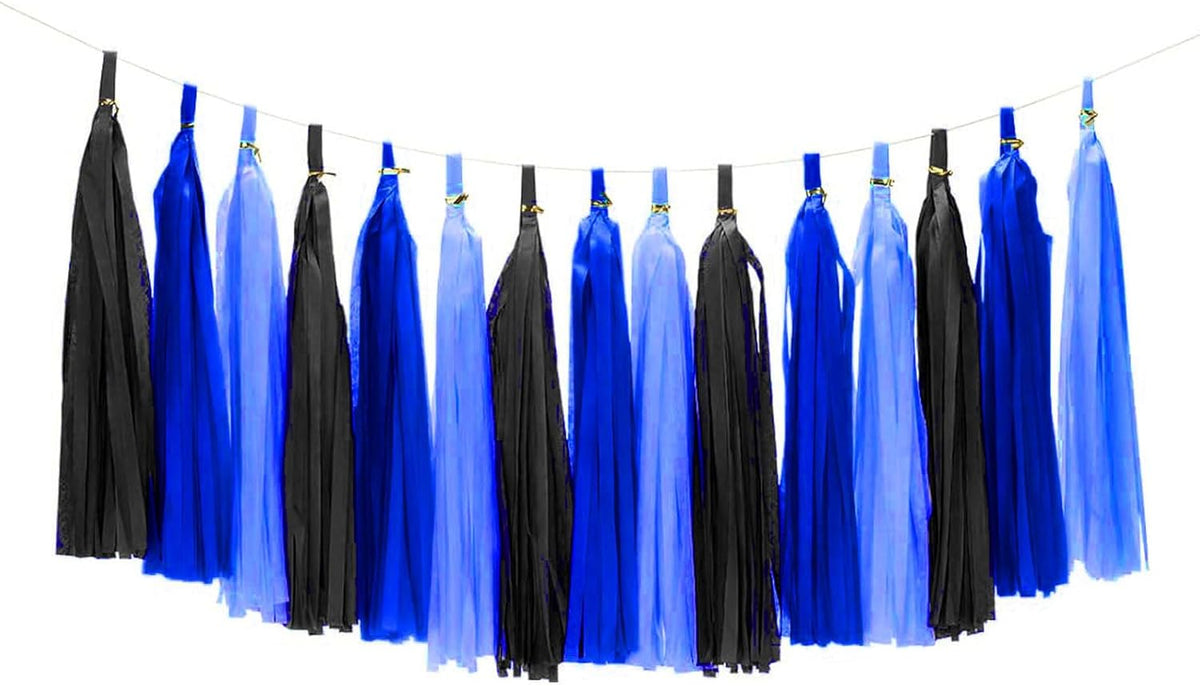 Dark Blue,Light Blue and Black Tassel Garland Banner Paper Tassels for Birthday Party