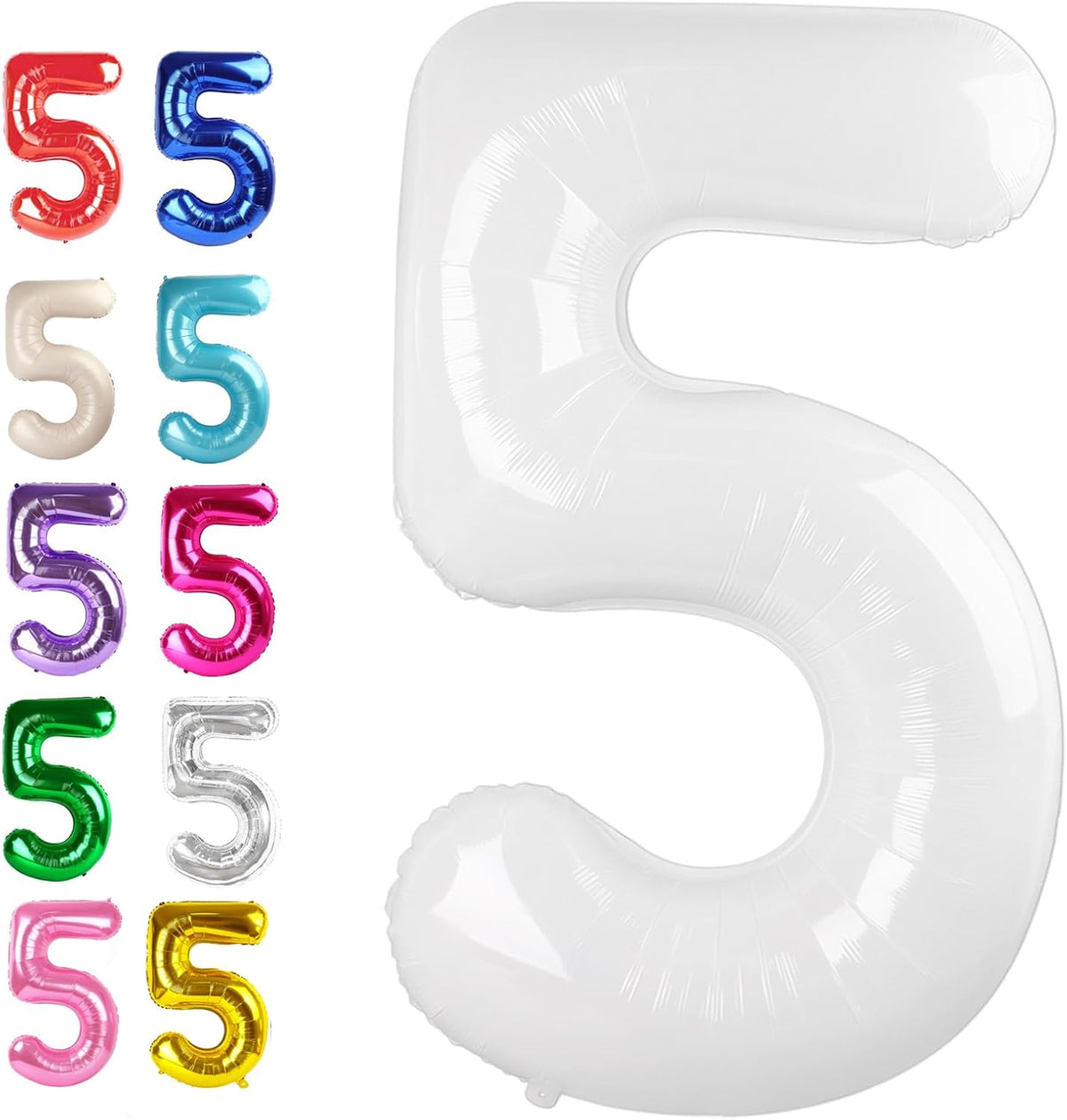 Large White 40 Inch Birthday Number 5 Balloon, White Five 5th 15 25 35 50 55 Birthday Anniversary