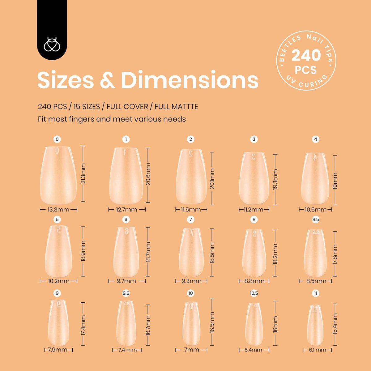 Beetles Gel Polish Nail Extension Kit,240 Pcs Pre Shaped Short Coffin Nail Tips Full Matte Gelly