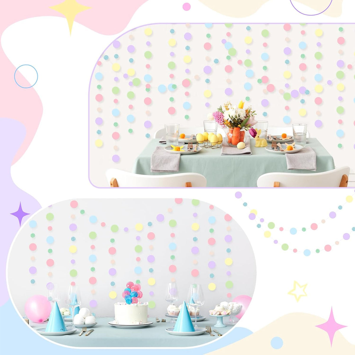 Outus 10 Pieces Colorful Dots Paper Garland Round Glitter Garland Hanging Confetti Streamers