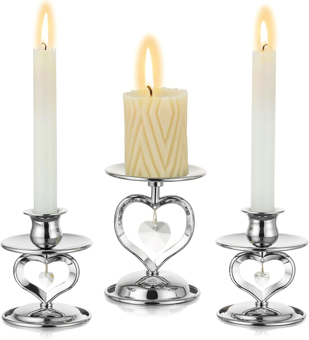 Nuptio Unity Candle Holder Silver Candlestick Holder for Pillar Taper Candles Metal Pillar Candle