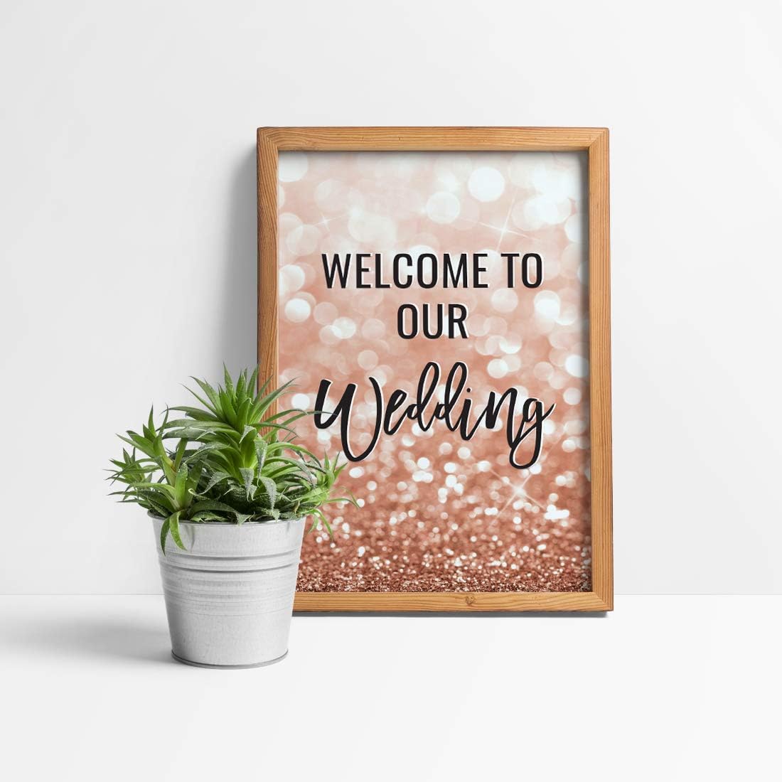 Andaz Press Extra Large Wedding Easel Board Party Sign, 12x18-inch, Glitzy Faux Rose Gold Glitter