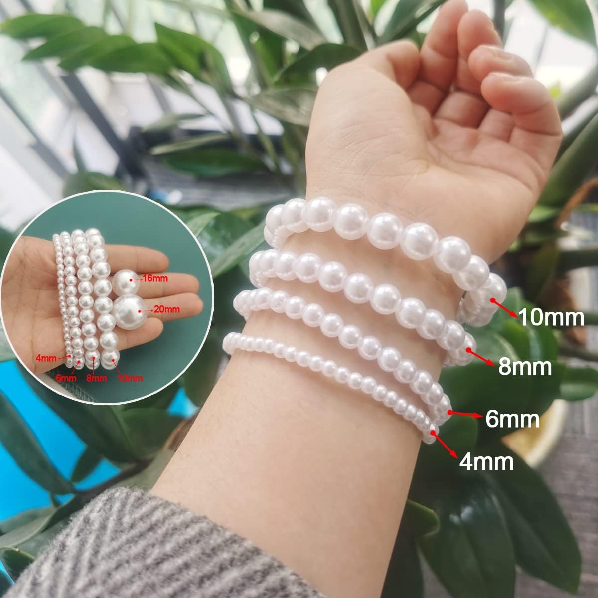 500pcs Pearl Beads Bulk,10mm White Faux Pearl Bead with Holes for Craft Plastic Bracelet Necklace