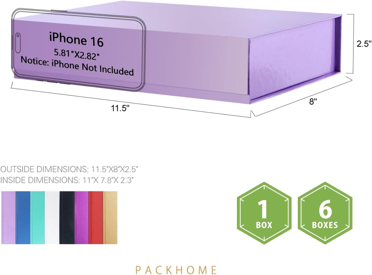 PACKHOME Gift Box 11.5x8x2.5 Inches, Sturdy Shirt Box with Magnetic Lid for Multiple Occasions