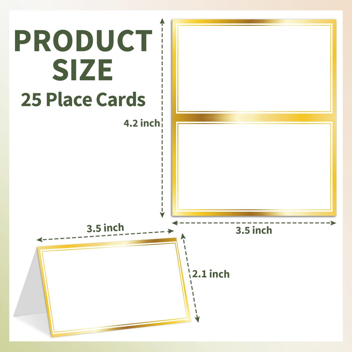 25 Premium Place Cards for Table Seating, Wedding Name Place Card with Gold Border, Tent Cards for
