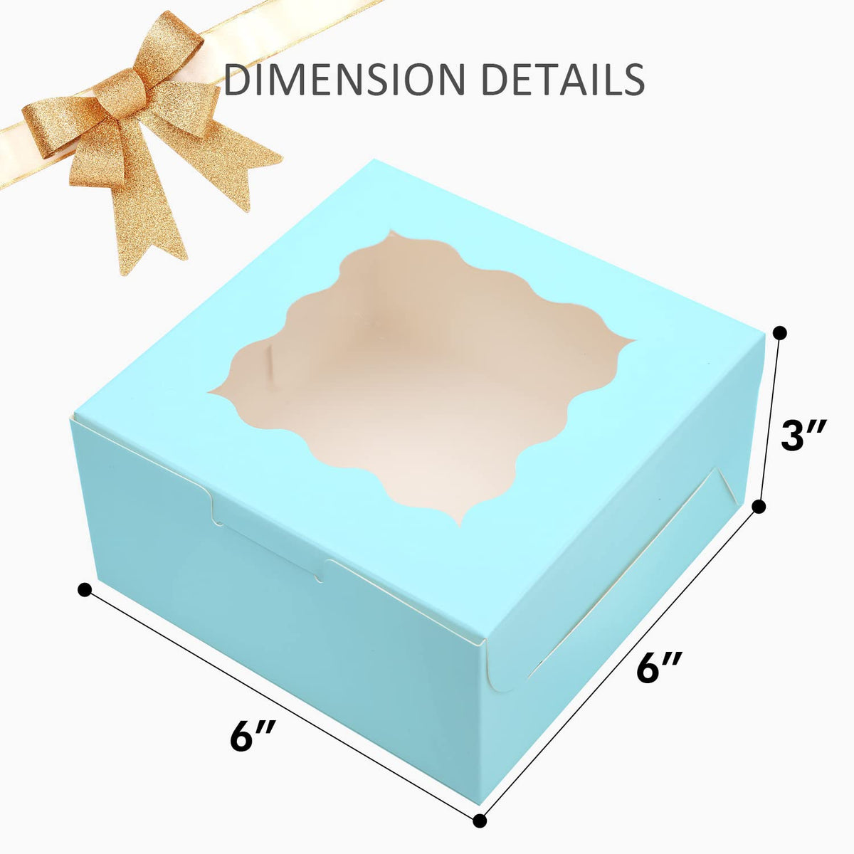 Bakepacker 60pcs Light Blue Bakery Boxes with Window 6x6x3 inches Thick & Sturdy Macaroon Pastry &