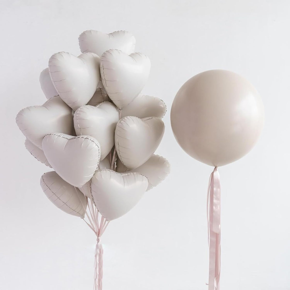 White Heart Balloons,10Pcs Cream White Foil Heart Shaped Balloons,18Inch Beige Helium Polyester