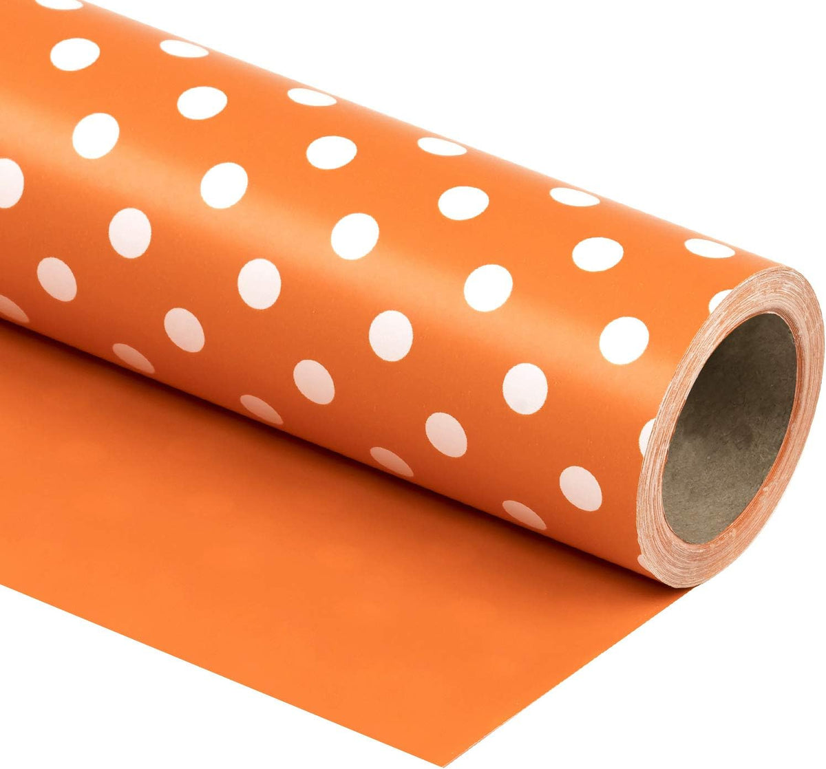 WRAPAHOLIC Reversible Wrapping Paper - Mini Roll - 17 Inch X 33 Feet - Orange and Polka Dot Design