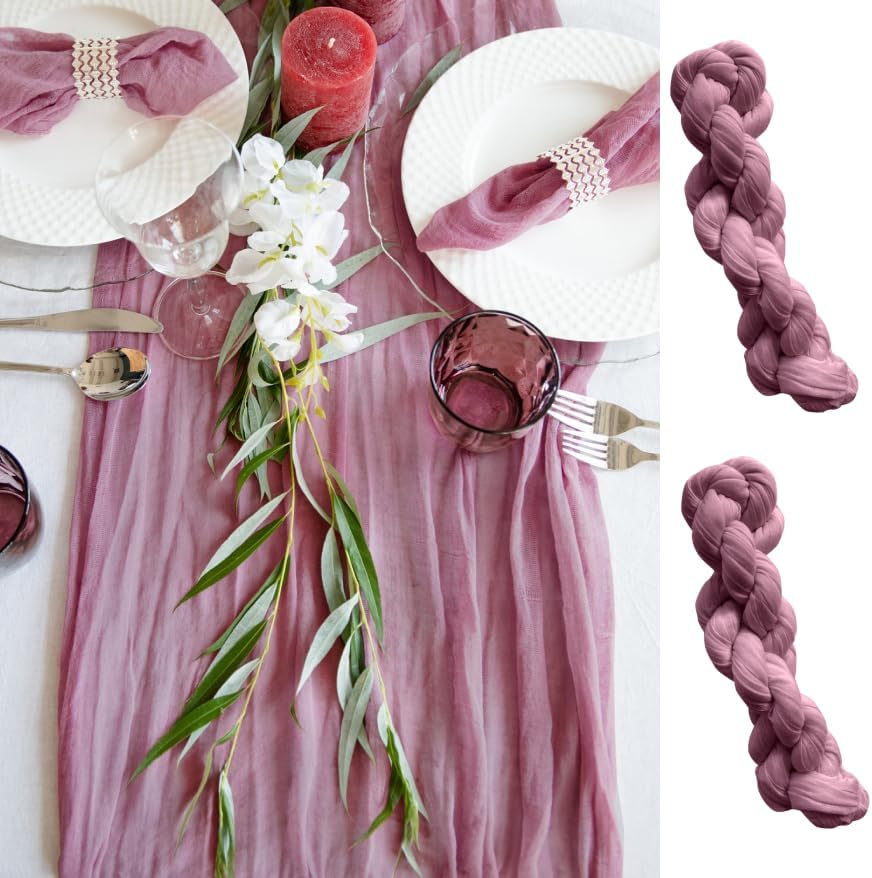 Dusty Pink Table Runner Cheesecloth 141'' Rustic Sheer Gauze Runner Farmhouse Wedding Runner