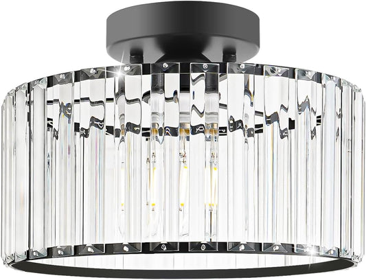 Crystal Ceiling Light Fixture, Modern Semi Flush Mount Ceiling Light, Black Close To Ceiling Light