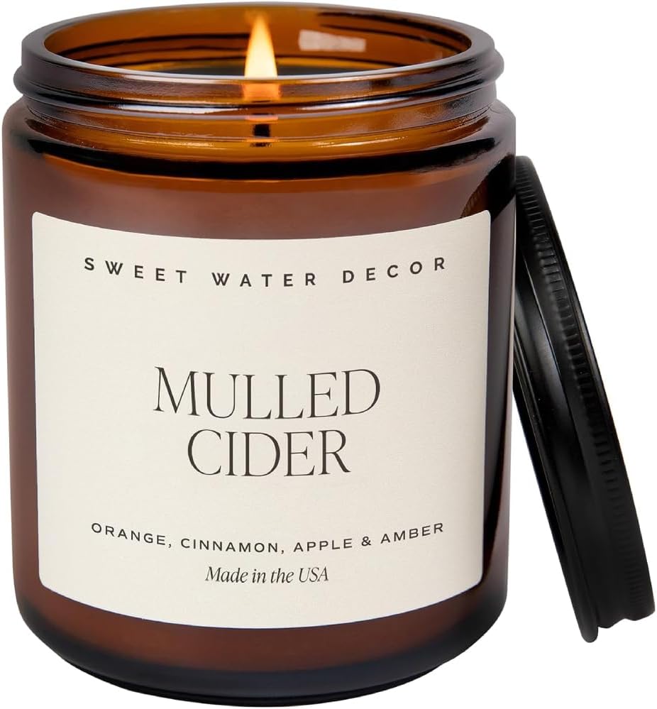 Sweet Water Decor Mulled Cider Candle - Fall Candles with Orange, Cinnamon, Apple, and Amber Scent