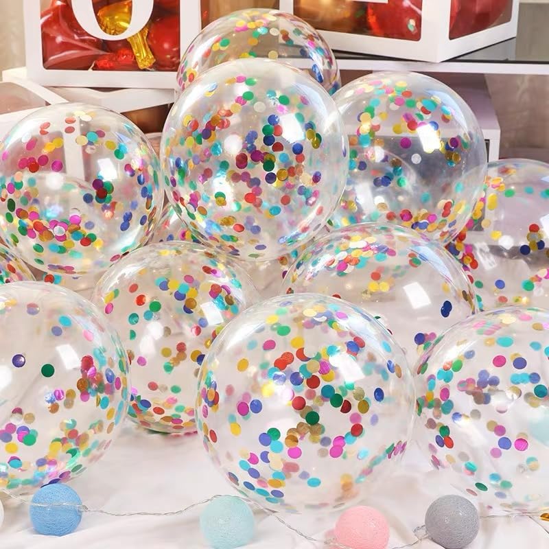 Bezente Rainbow Multicolor Confetti Latex Balloons - 60 Pack 12 inch Helium Colorful Confetti
