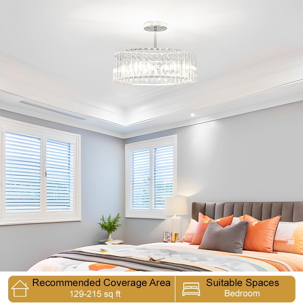 Modern Crystal Ceiling Light Fixture, Semi Flush Mount Ceiling Light, Chrome Hallway Lighting