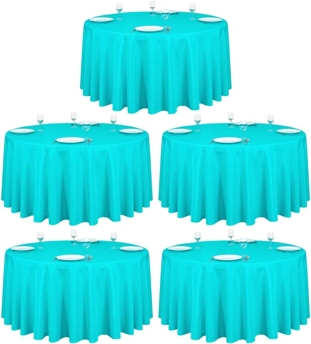 LTC LINENS 5 Pack 120 Inch Round Tablecloth Turquoise - Bulk for 60 Inch Round Table Floor Length