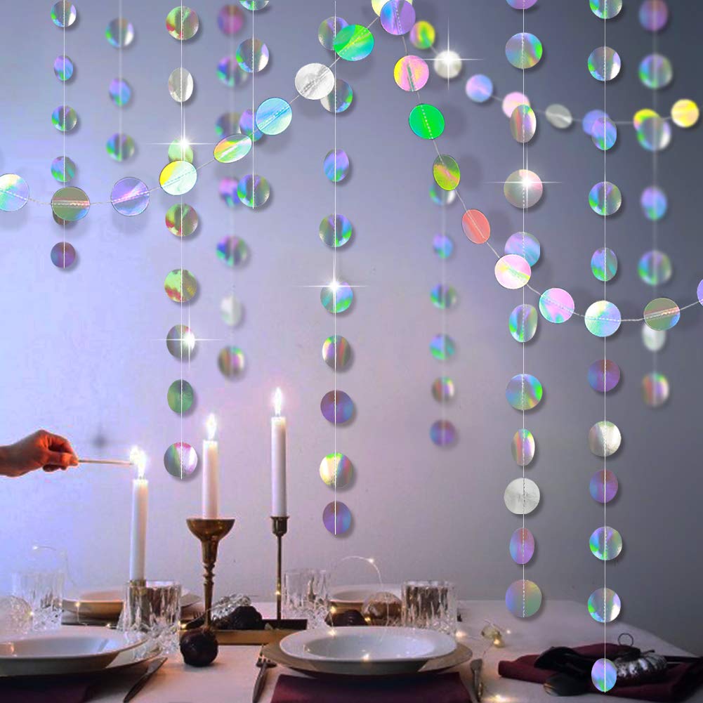 Cheerland Iridescent Party Decorations Holographic Circle Garlands Disco Theme Birthday Decorations