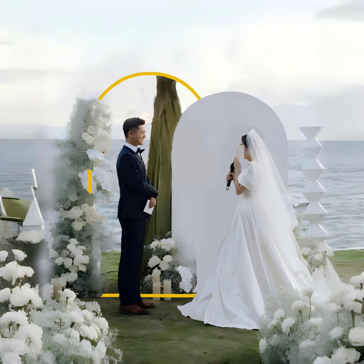 Bazen Wedding Arch Backdrop Stand 7.2FT, 6.6FT Set of 2 Metal Arch Backdrop Stand with White Arch