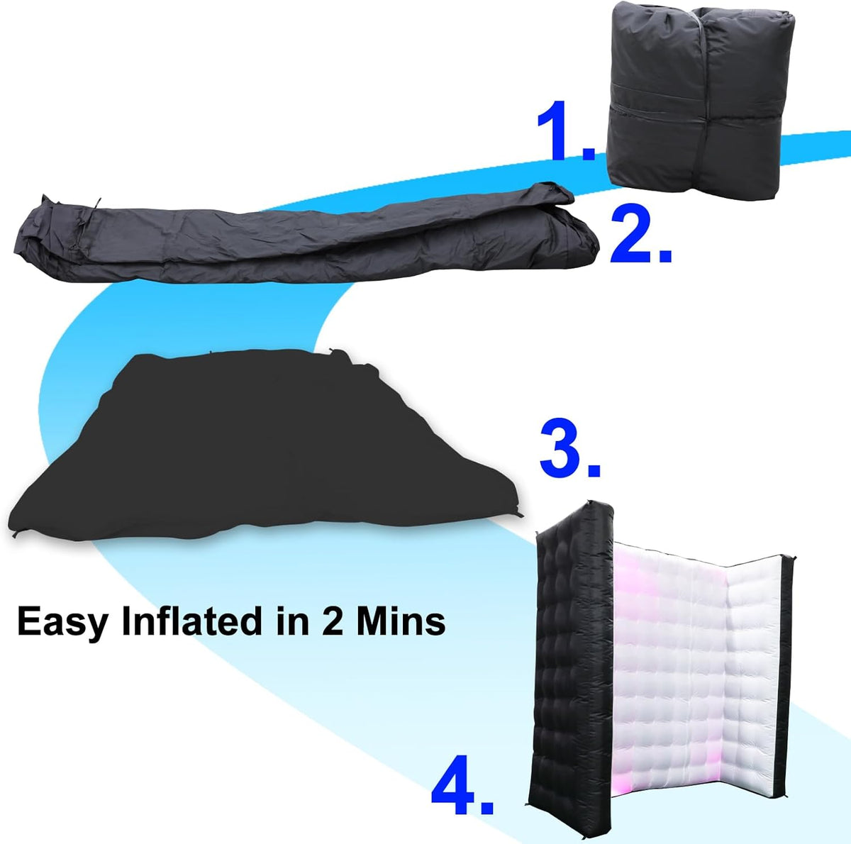 Black Inflatable Photo Booth Wall Background Straight Wall Background Party with Led Lights,Use in