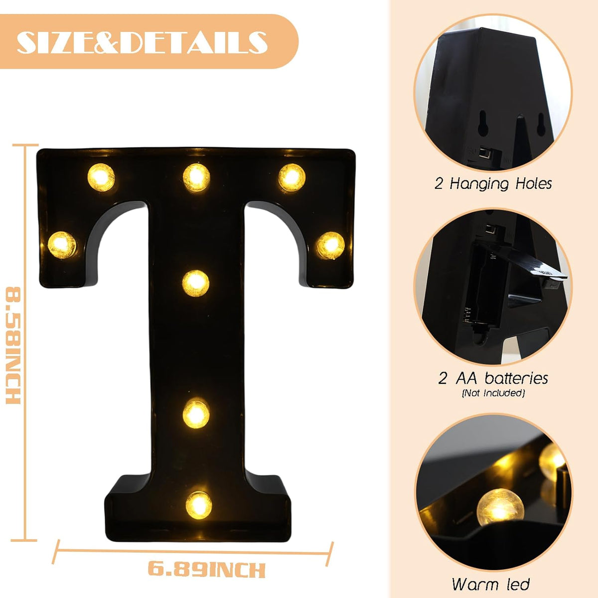 Led Marquee Letters, 8.58 Inch Black Light Up Letters, Small Led Letter Lights, Battery Powered