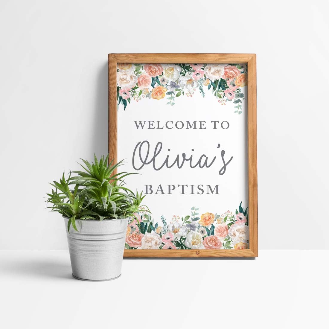 Andaz Press Personalized Extra Large Wedding Easel Board Party Sign, 12x18-inch, Peach Coral Floral