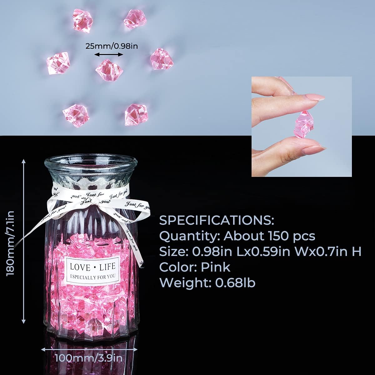 Babenest Acrylic Crushed Ice Rocks, 150 PCS Fake Crystals Plastic Ice Cubes Diamonds Gems for Vase
