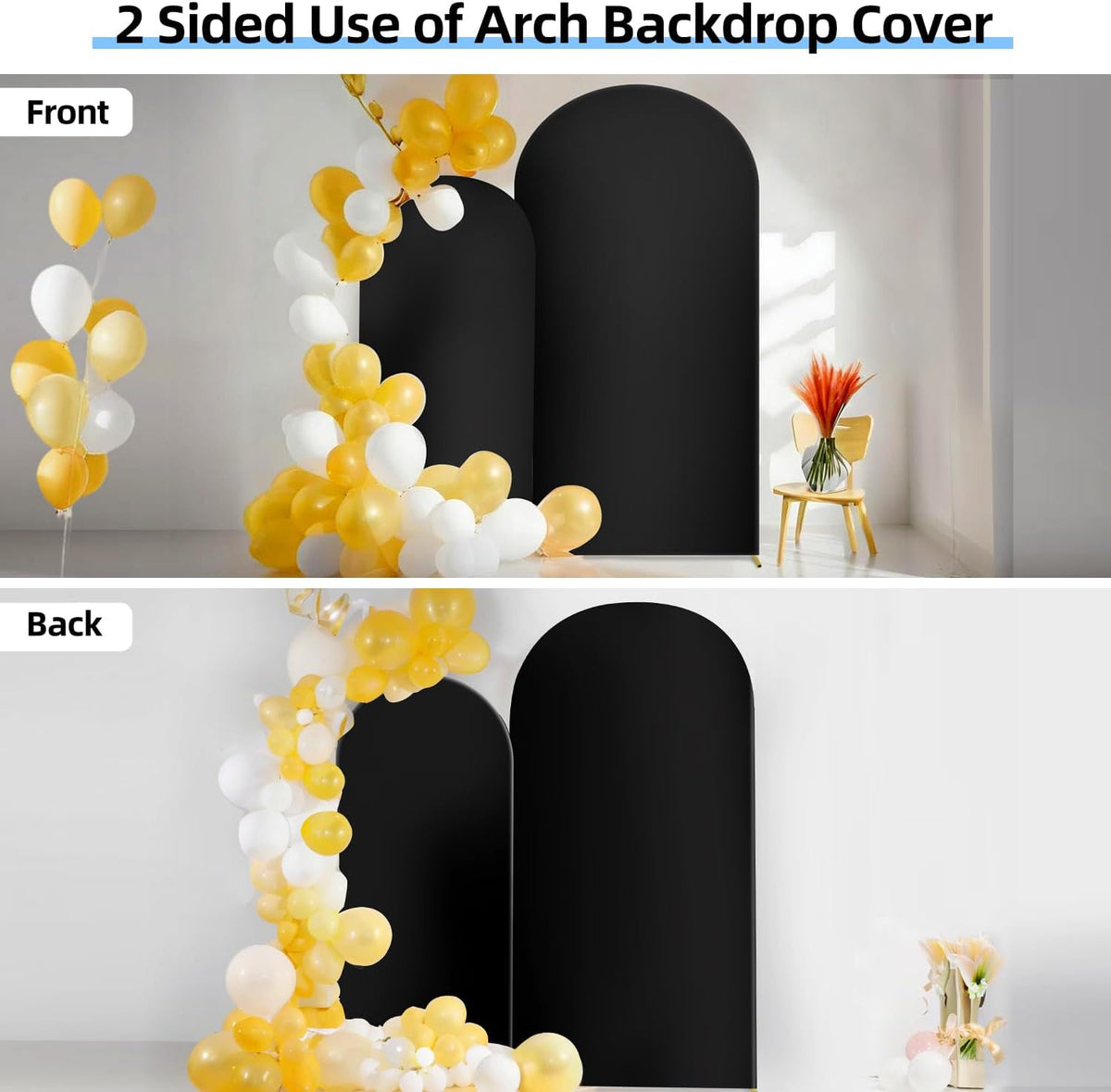 Hemmotop Wedding Arch Backdrop Cover, Set of 2 (7.2ft, 6ft), 2 Sided Stretchy Spandex Fitted