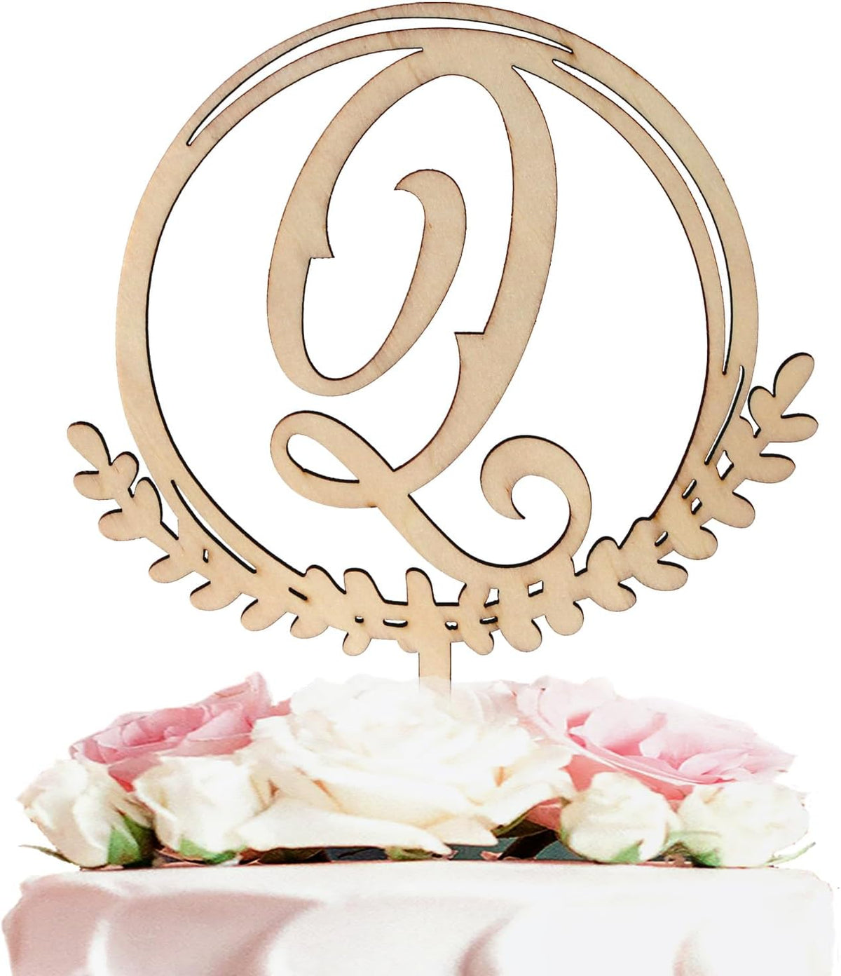 LINGTEER Personalized Inital Letter Q Wooden Cake Topper Perfect for Birthday Rustic Wedding
