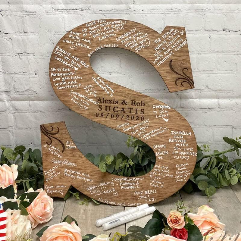 Personalized Wedding Guest Book Sign Custom Letter Name Date Rustic Wedding Guest Book Alternative
