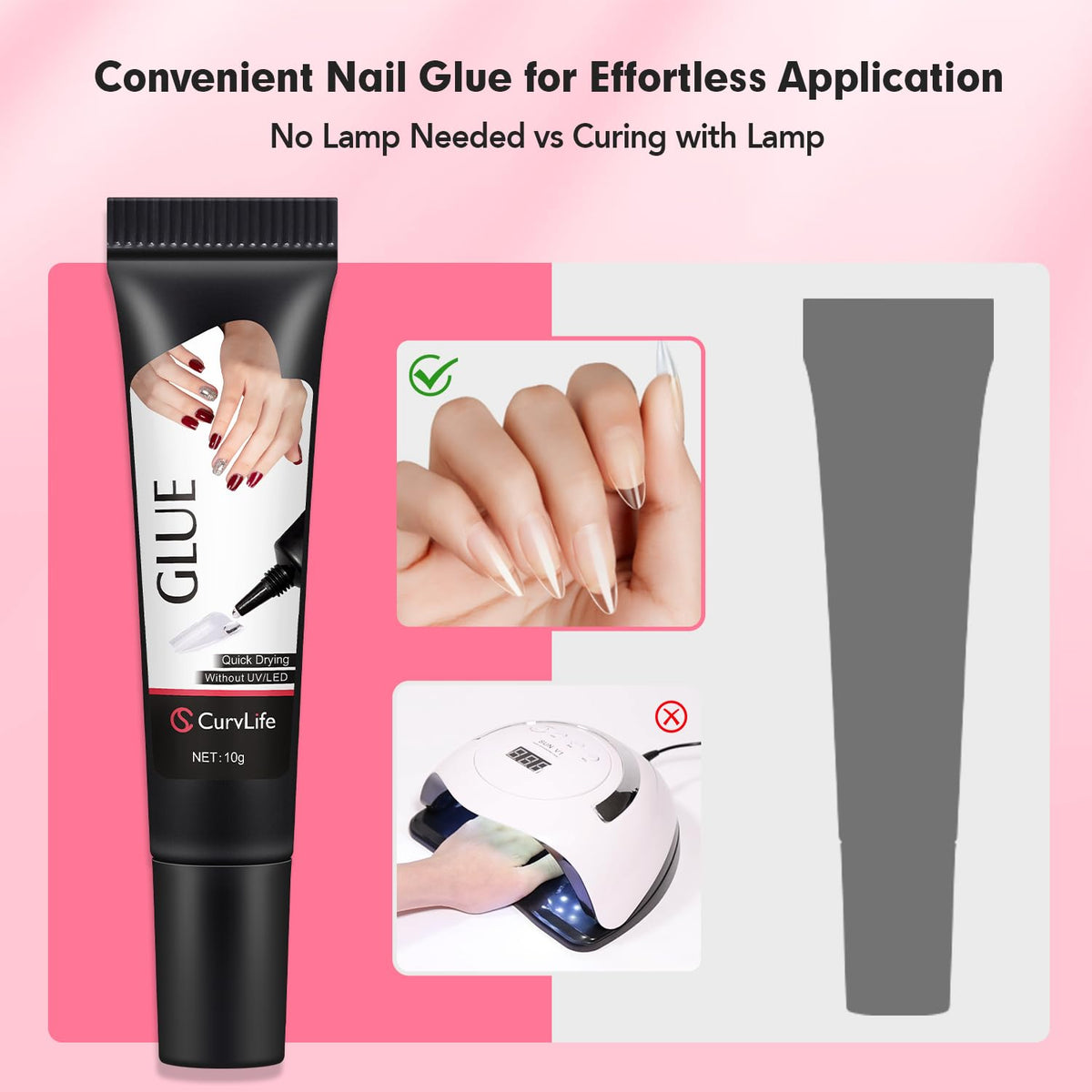 Curvlife Quick Drying 10g Semi Solid Nail Glue Gel with 10ml Remover with Cuticle Pusher Nail Art