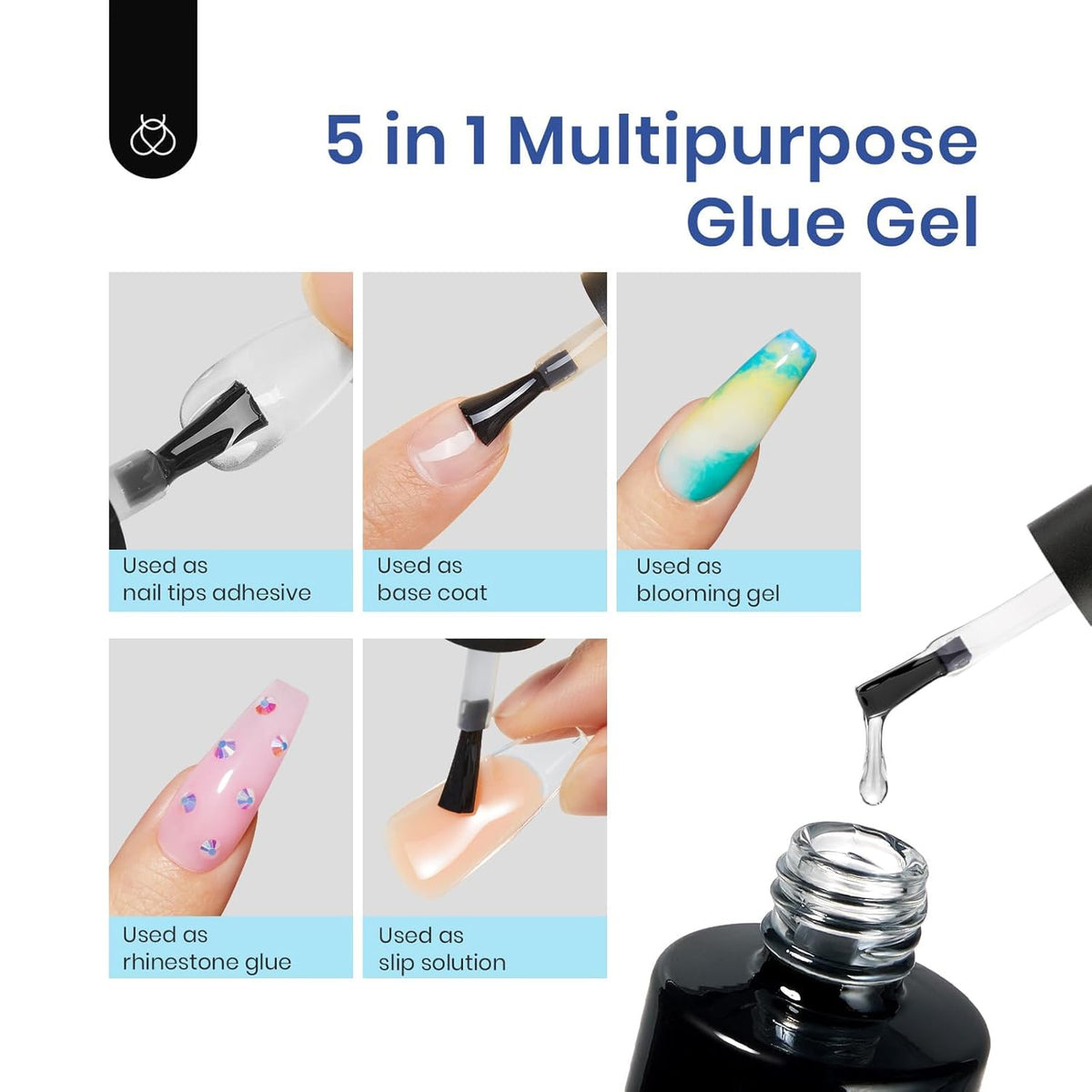 Beetles Soft Gel Nail Kit Medium Coffin Easy Nail Extension Set 5 In 1 Nail Glue Base Coat with Pre