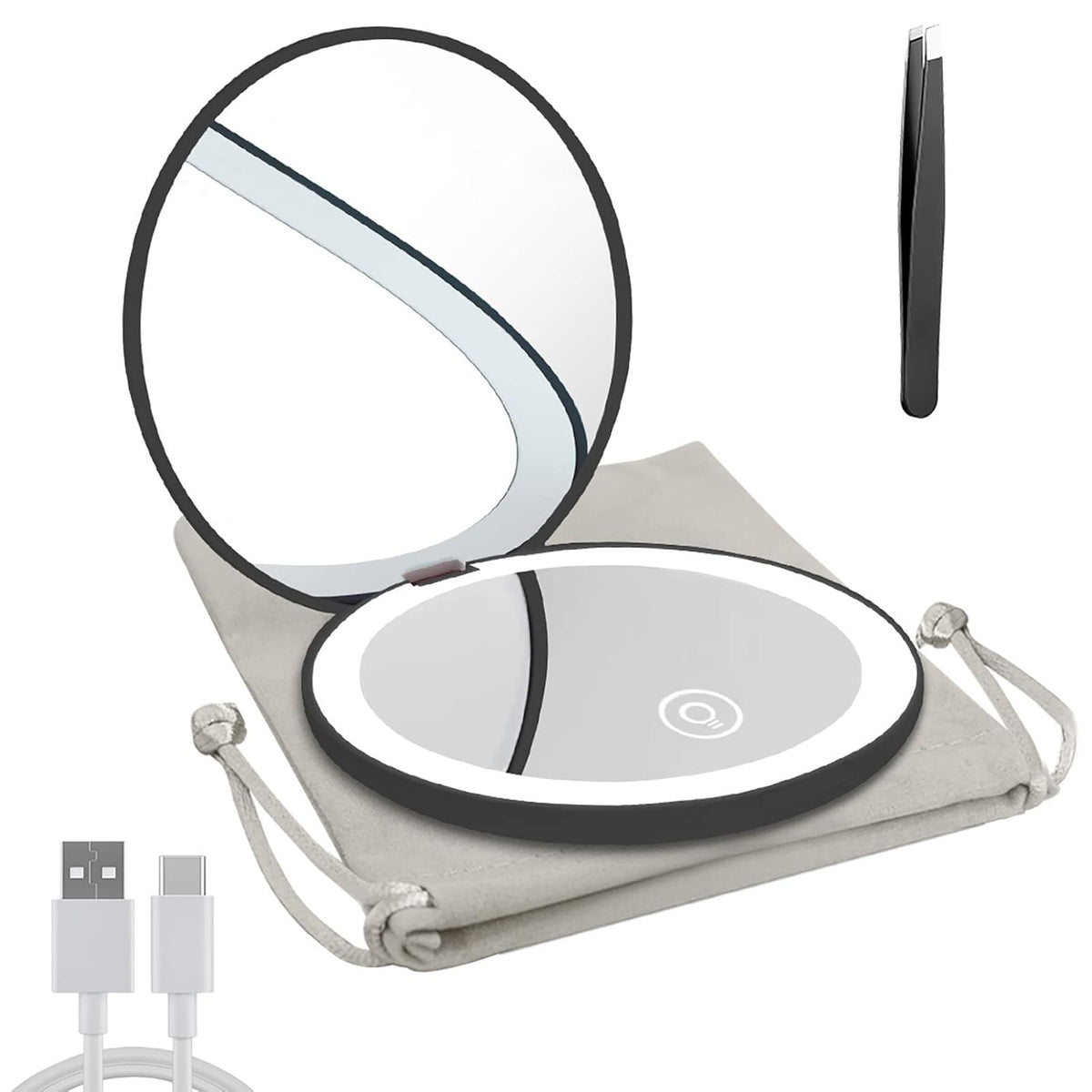 Compact Mirror with LED Light,1x/10x Magnifying Rechargeable Mirror,3.5in, Dimmable Travel Mirror