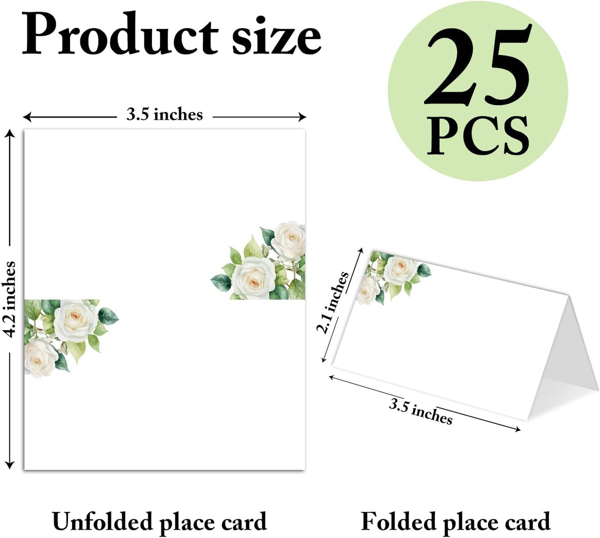 25 Pack White Flower Place Cards, Editable Name Cards for Table Setting, Tent Cards Food Label for