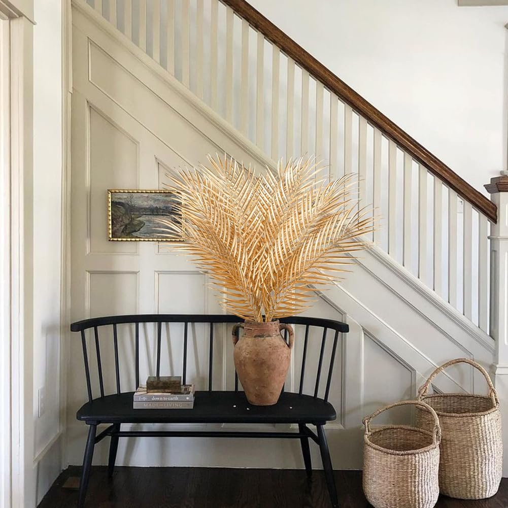 29” Large Gold Palm Leaves Palm Fronds Tropical Leaves Areca Palm Branches Artificial Palm Leaves