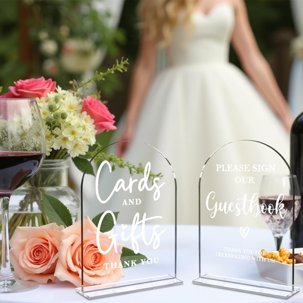 2 Pcs Acrylic Wedding Signs for Ceremony and Reception, Bridal Shower Decorations, Cards and Gifts