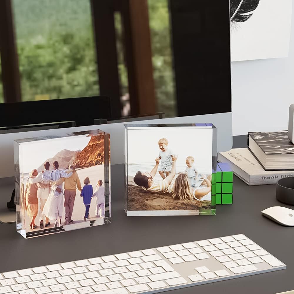HELPLEX Acrylic Frames, 2 Pack 4x4, 20mm Thicker Frameless Clear Frame, Double Sided Magnetic, Free