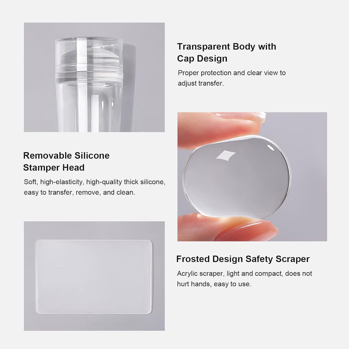 Nail Art Stamper Clear Silicone Nails Stamping Jelly with Scraper Transparent Visible Body DIY