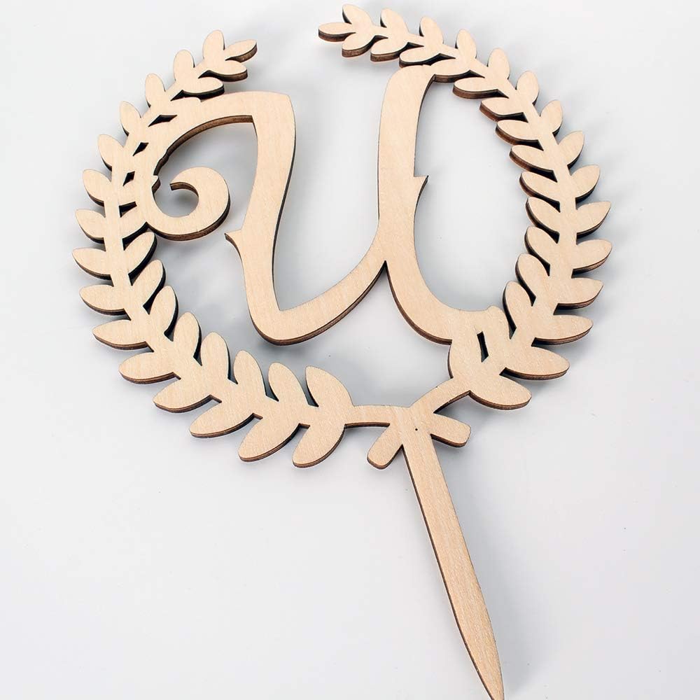 LINGTEER Personalized Inital Letter U Wooden Cake Topper Perfect for Birthday Rustic Wedding