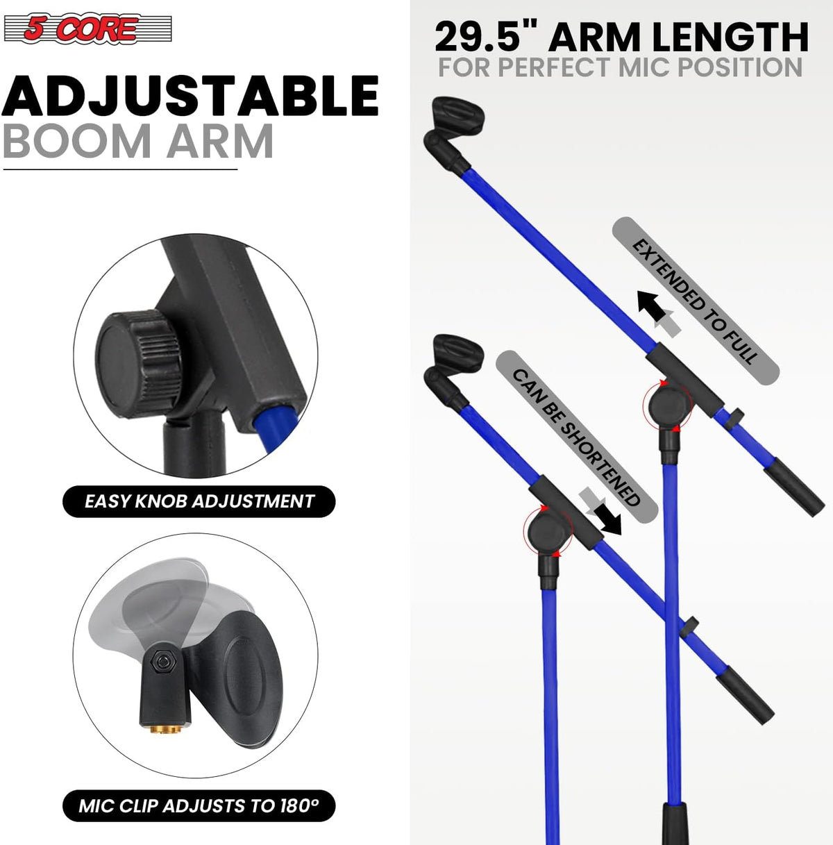 5 Core Tripod Mic Stand Floor Adjustable 18 to 72 Inches Sturdy Boom Arm Holder Microphone Stands