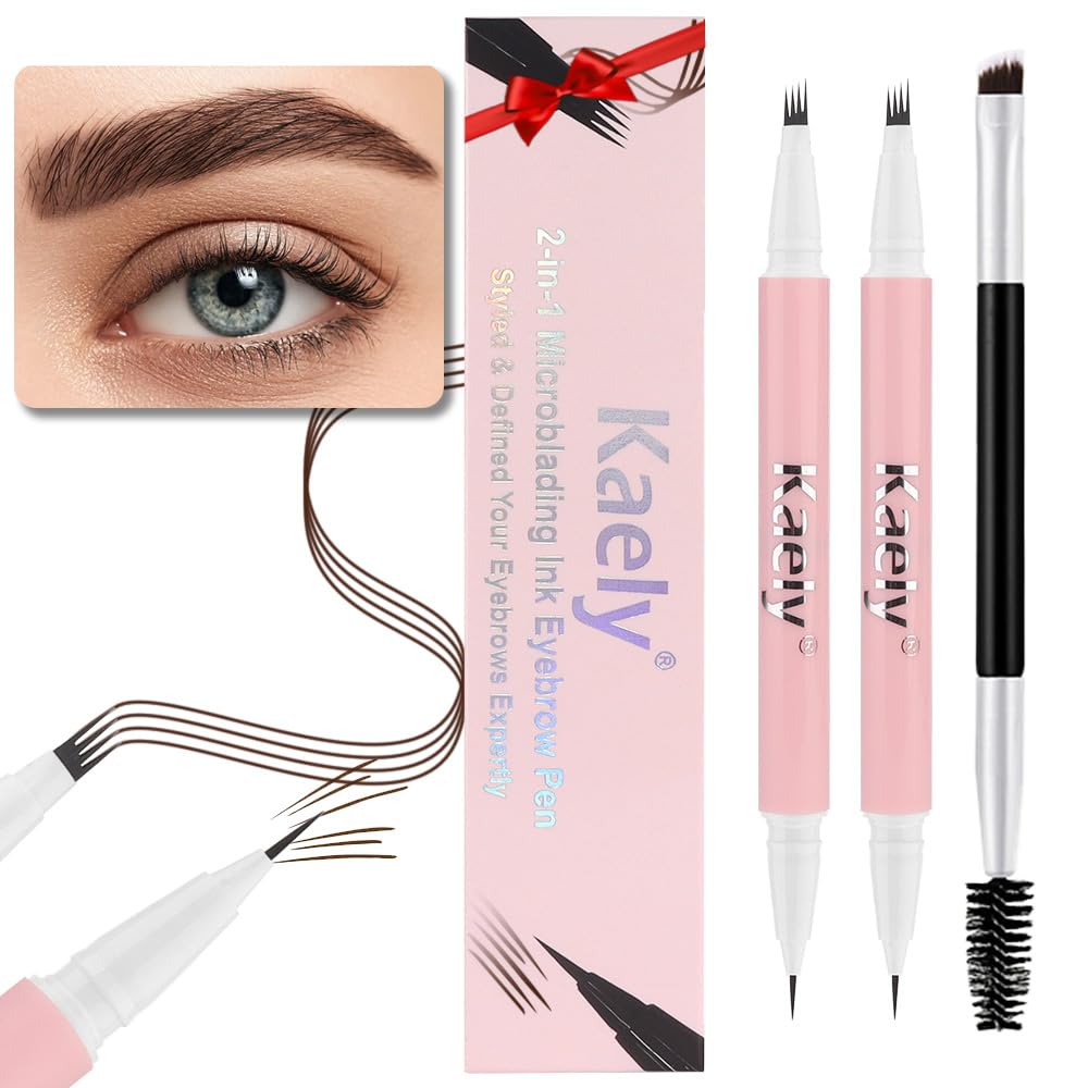 evpct 2Pcs Dark Brown Magic Microblading Dual-Ended Eyebrow Contouring Pen Brow Pencil, with 4